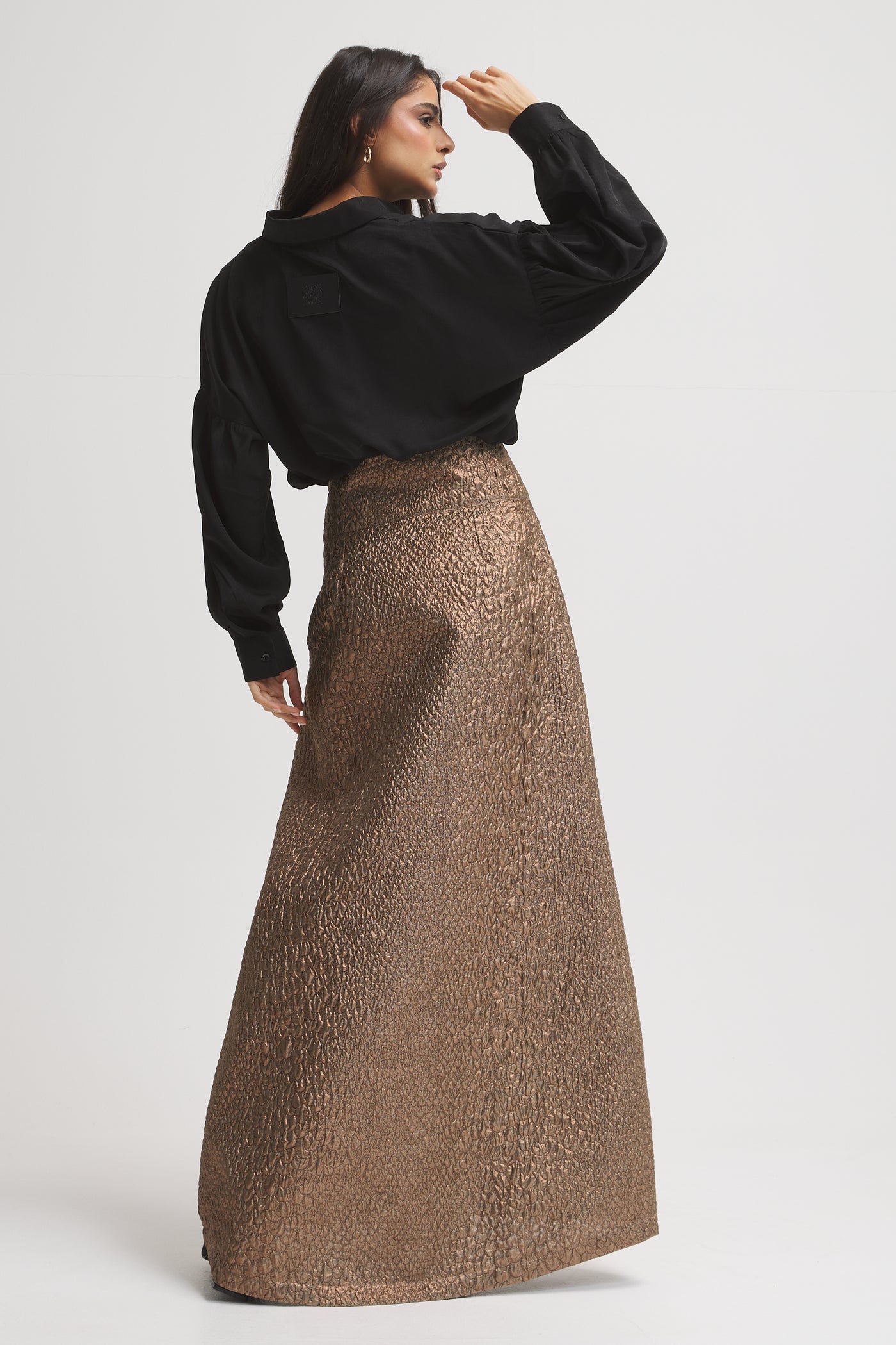 Shinny Copper Maxi Skirt