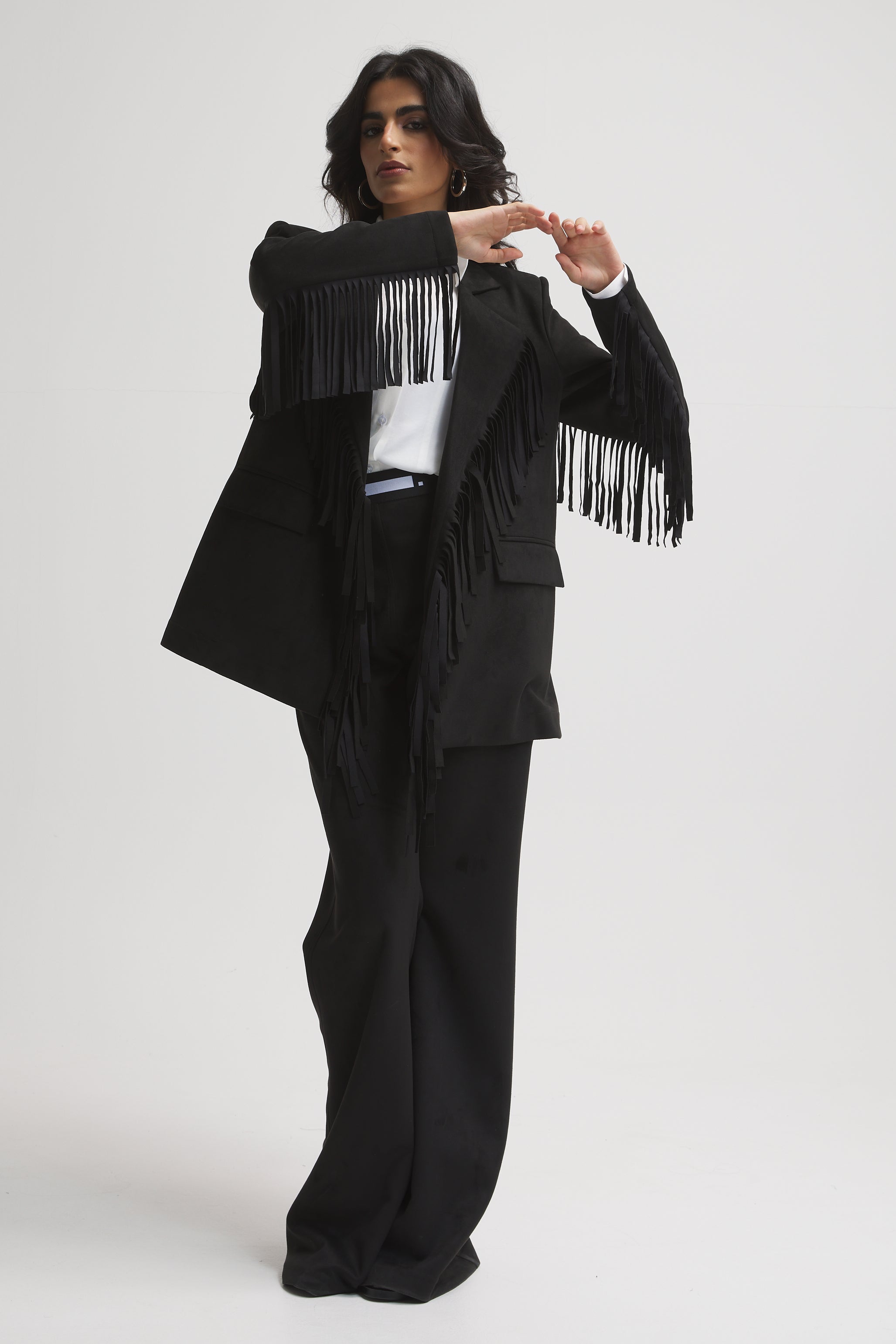 SUEDE FRINGES BLAZER IN BLACK