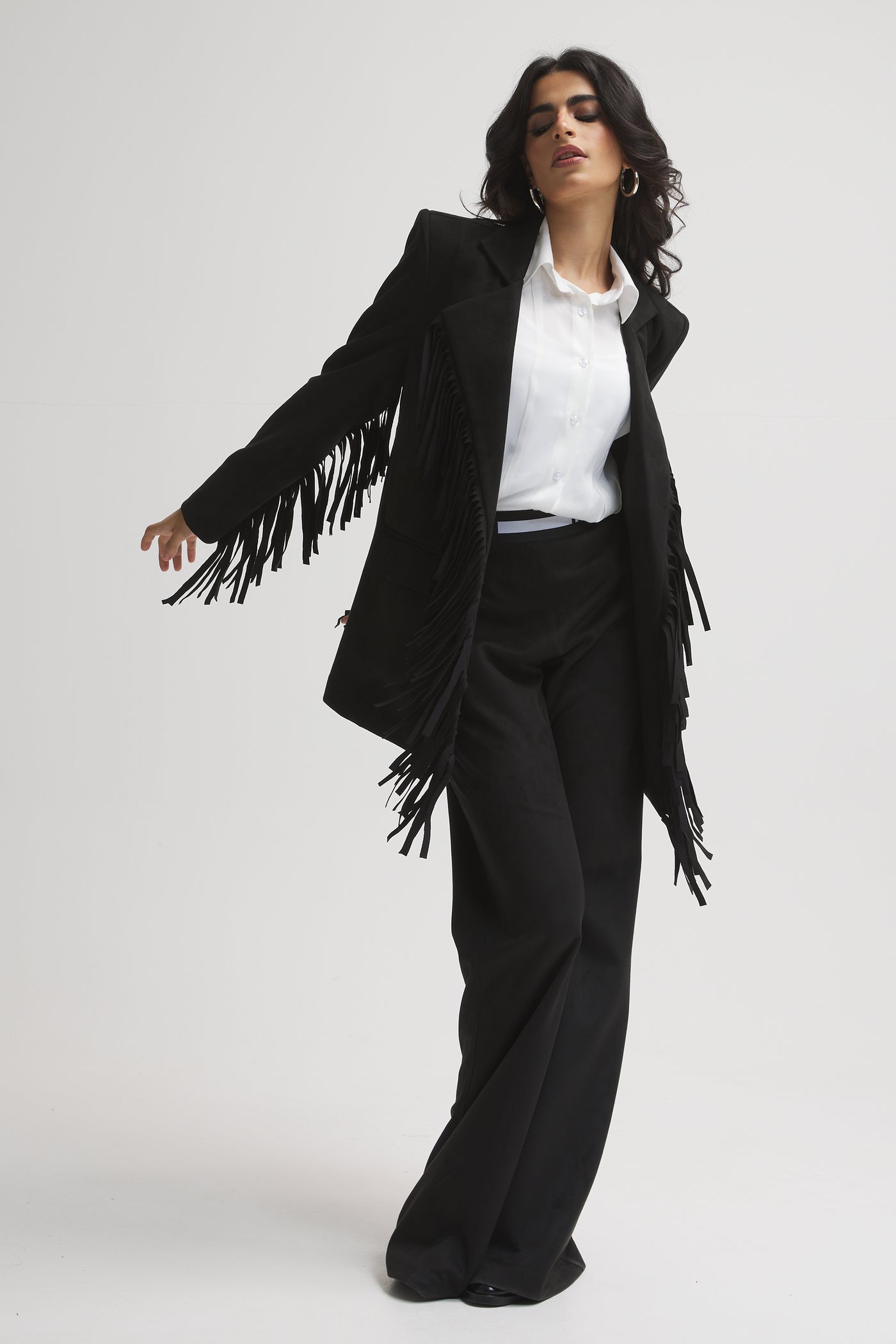 SUEDE FRINGES BLAZER IN BLACK