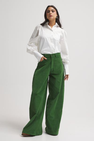 Wide Leg Green Corduroy Pants