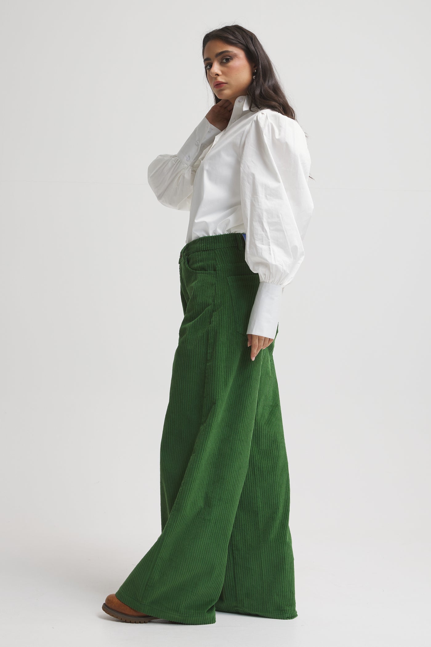 Wide Leg Green Corduroy Pants