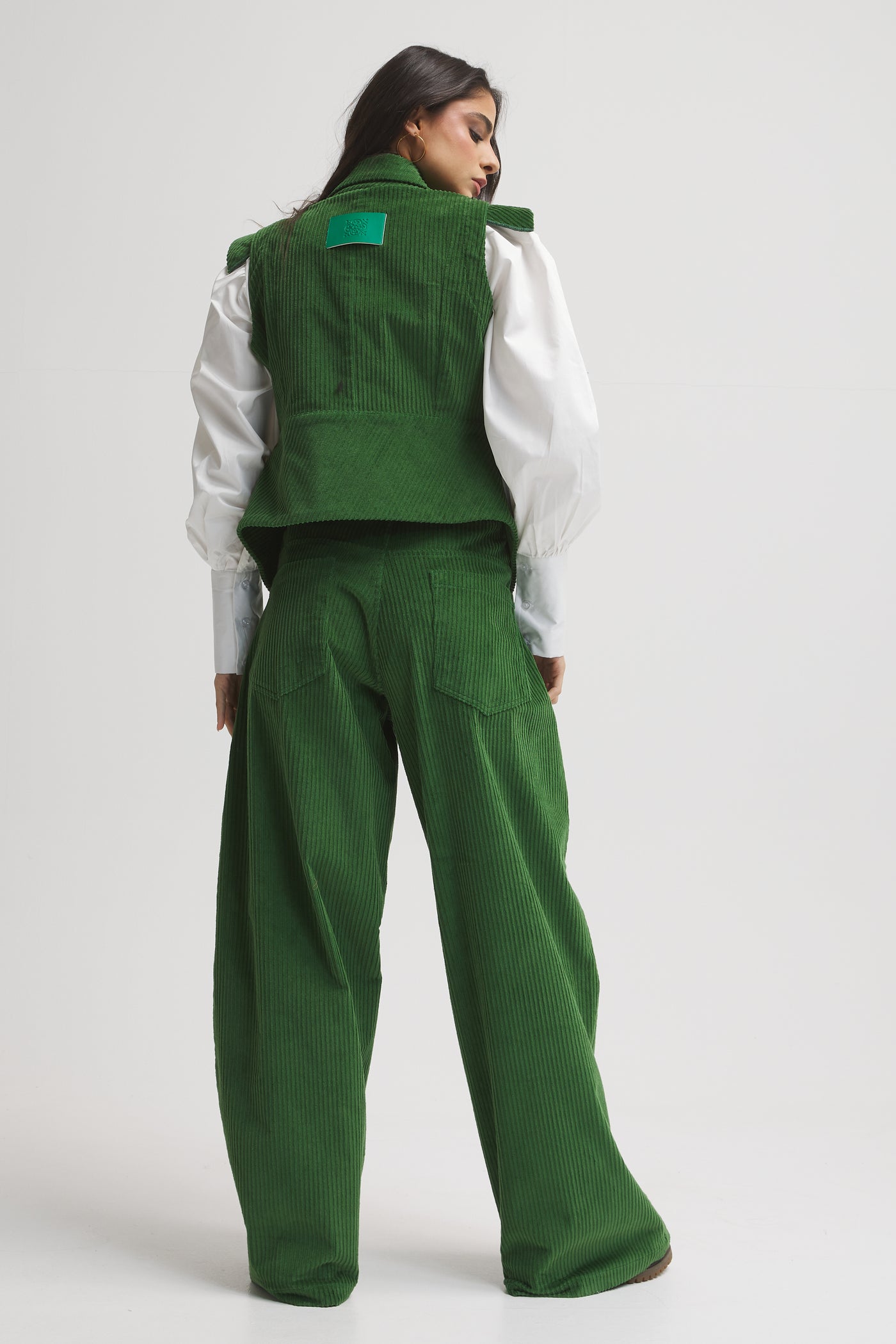 Wide Leg Green Corduroy Pants