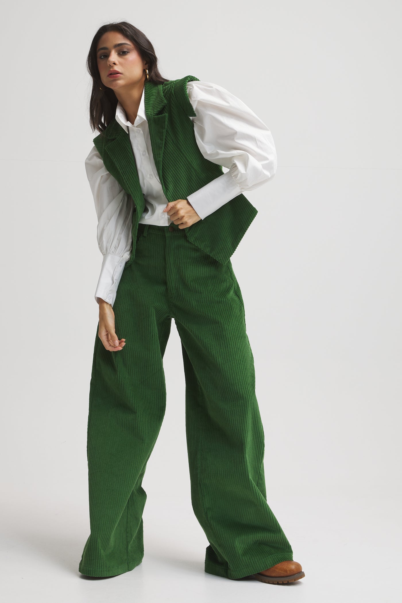 Wide Leg Green Corduroy Pants