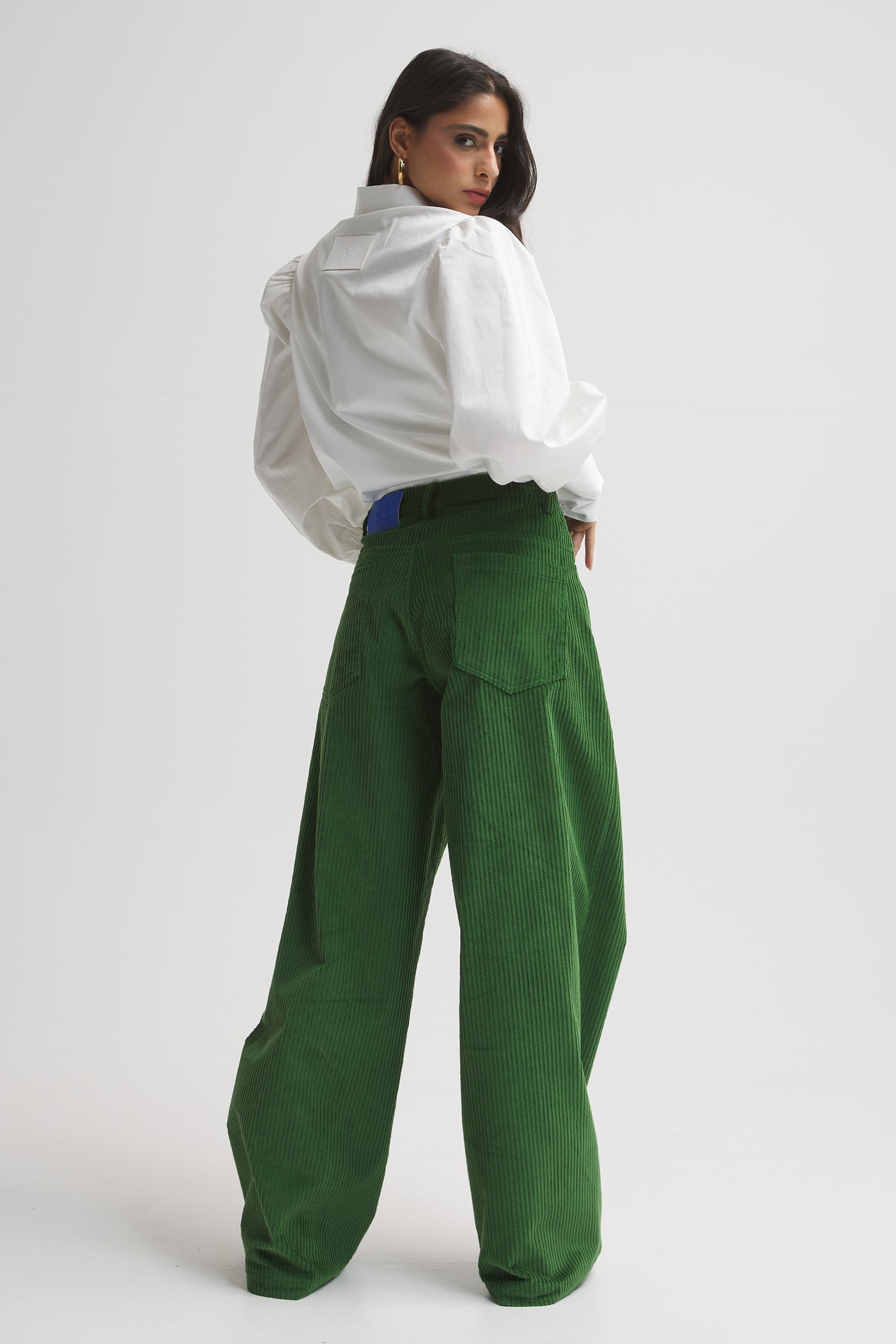 Wide Leg Green Corduroy Pants