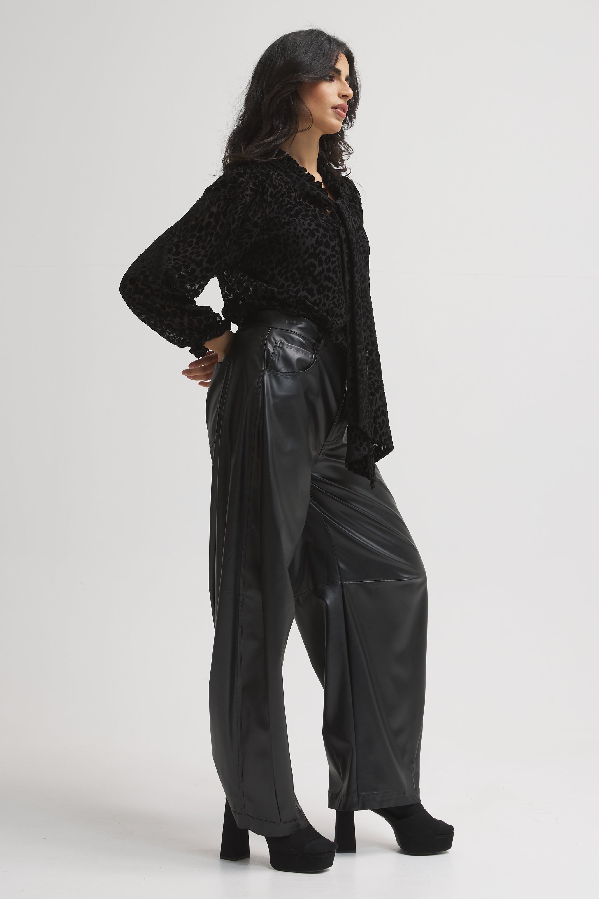 Black Leather Balloon Pants