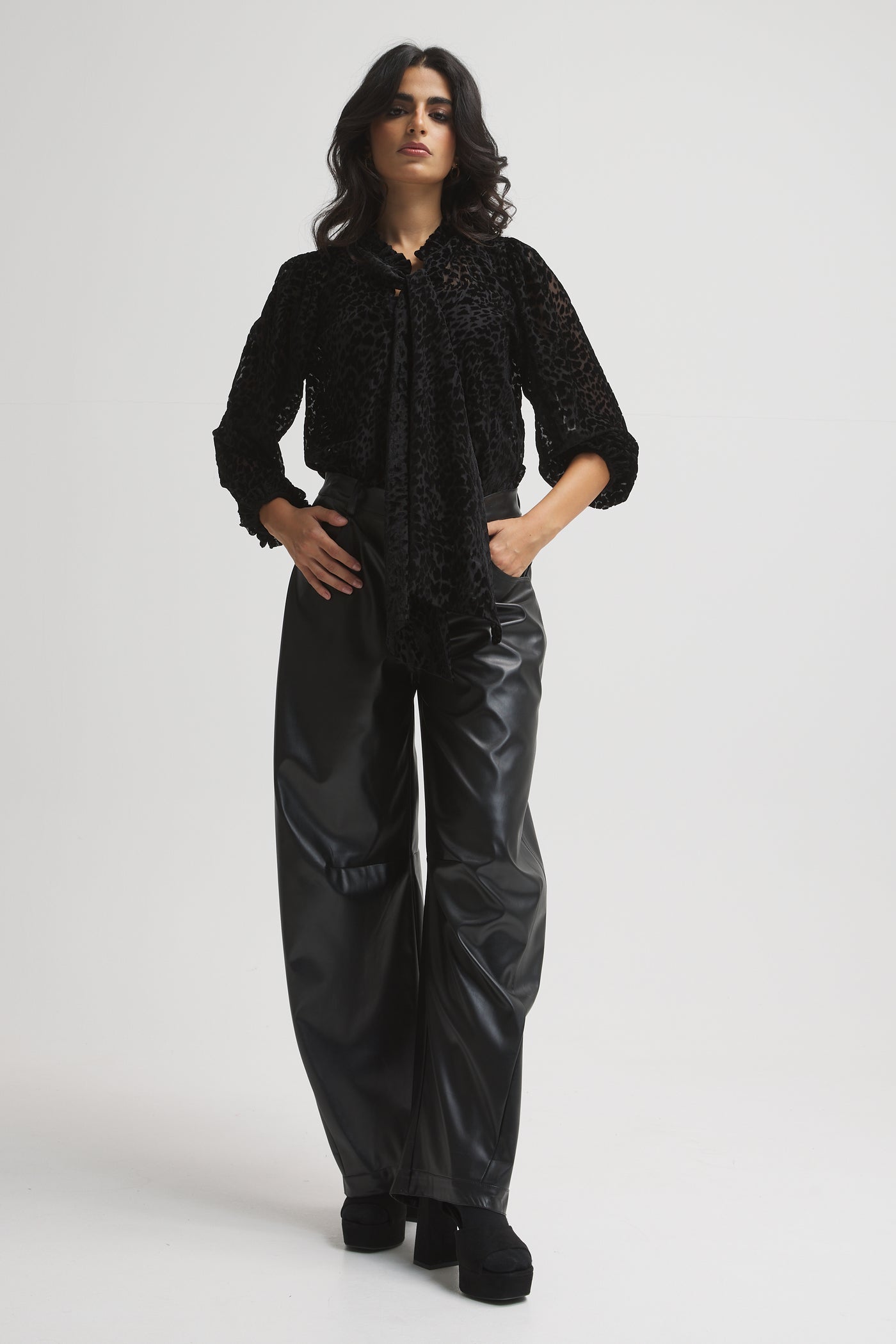 Black Leather Balloon Pants