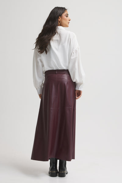 Midi Leather Skirt In Burgundy