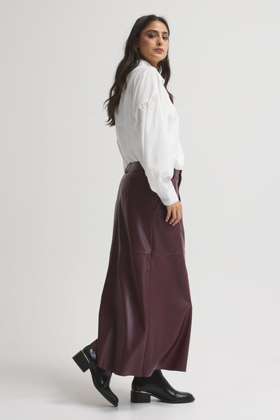 Midi Leather Skirt In Burgundy