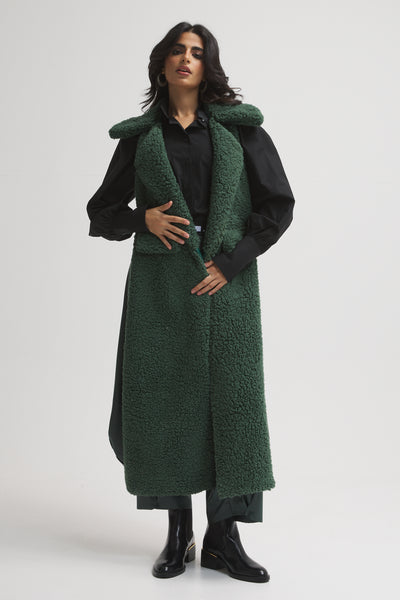 Green fur backless midi vest