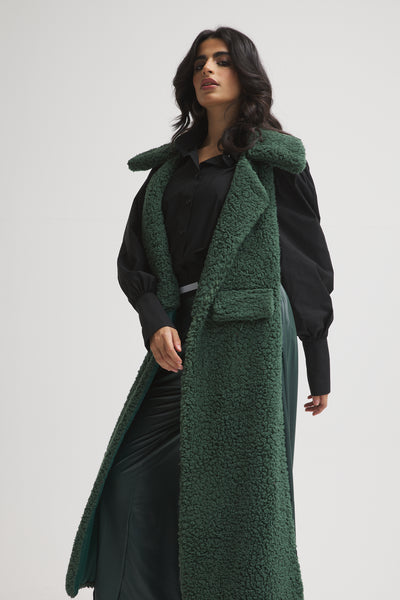 Green fur backless midi vest