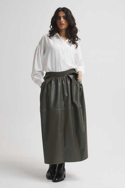 Leather Puffy Olive Skirt