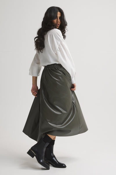 Leather Puffy Olive Skirt