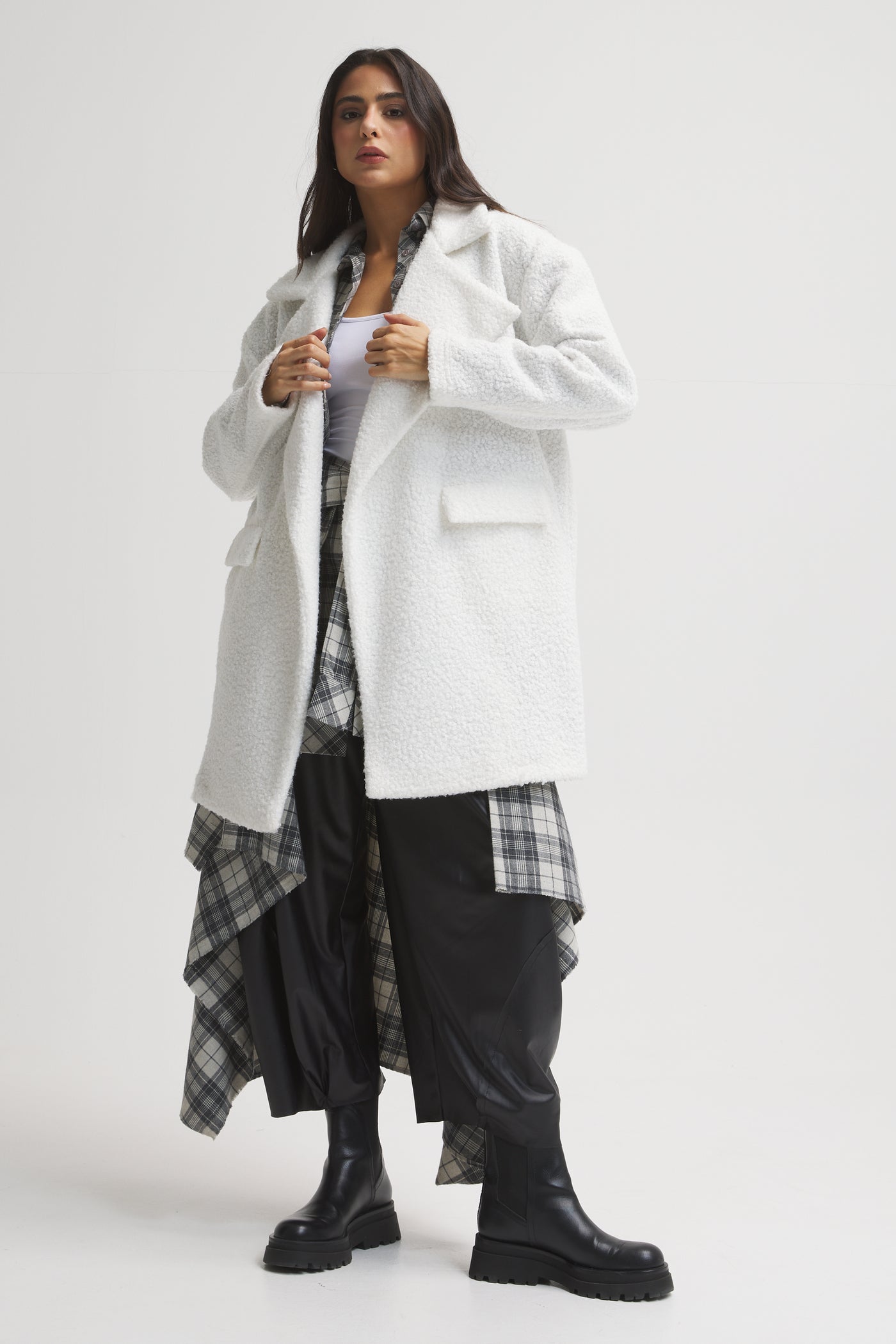 Teddy Oversize Short Coat In White