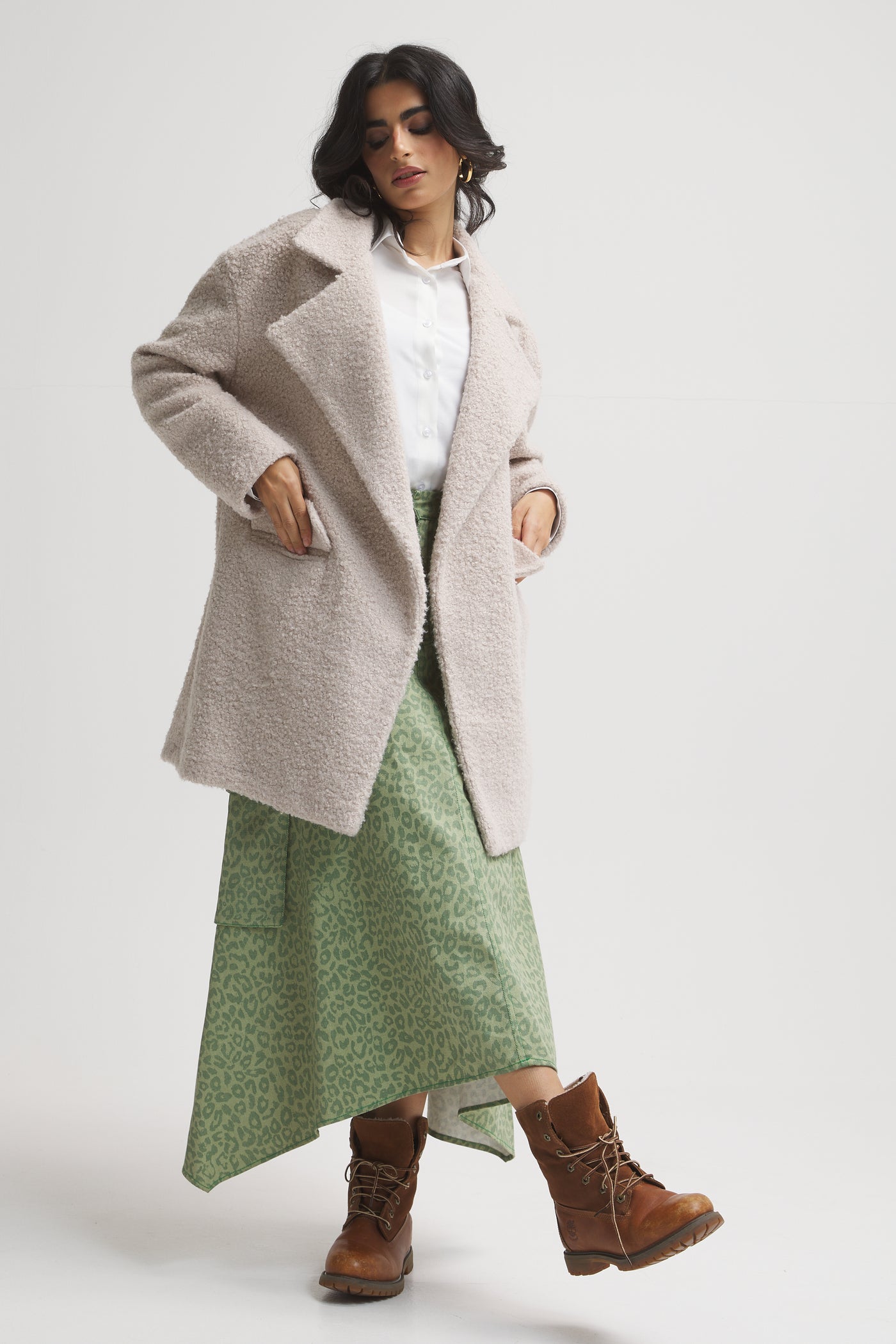 Teddy Oversize Short Coat In Greige