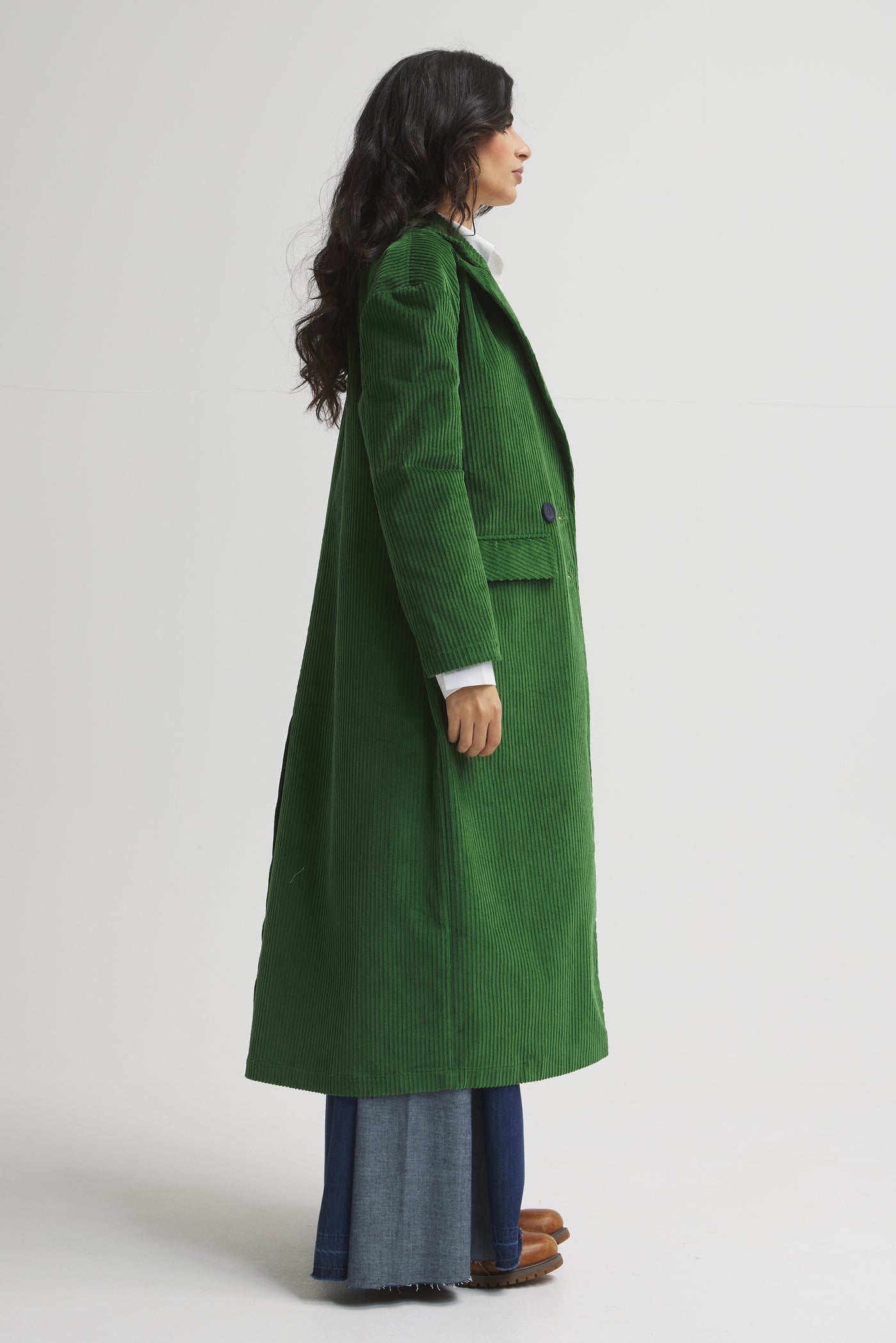 Midi coat corduroy in green