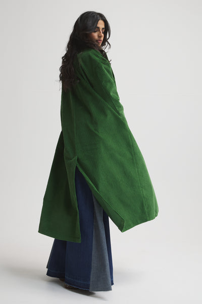 Midi coat corduroy in green