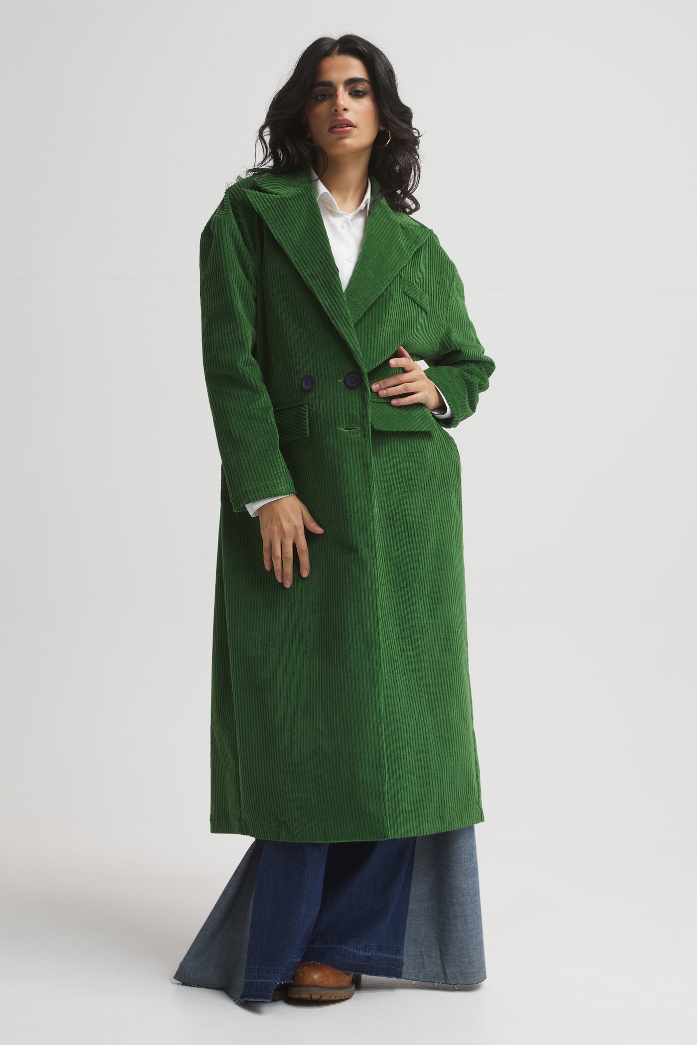 Midi coat corduroy in green