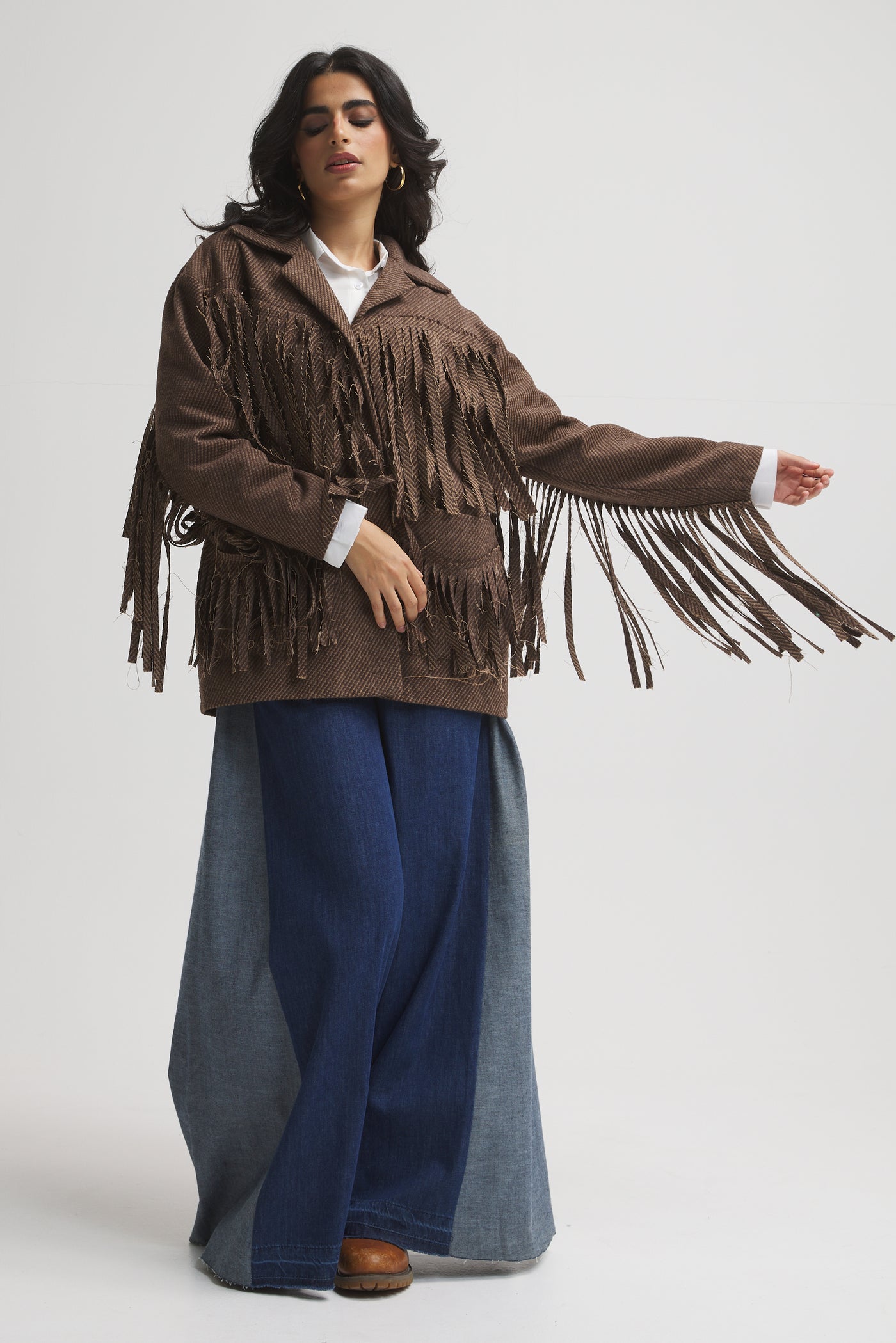 Wool All around Fringes Jacket