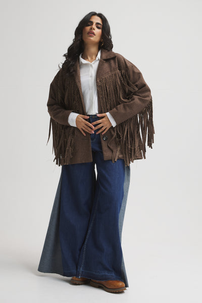 Wool All around Fringes Jacket