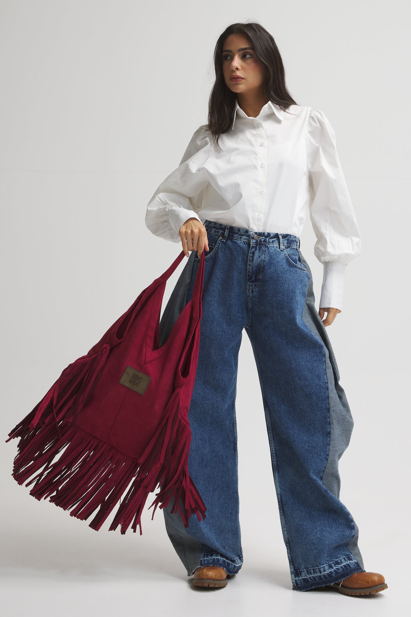 Fringes Tote Bag In Burgundy