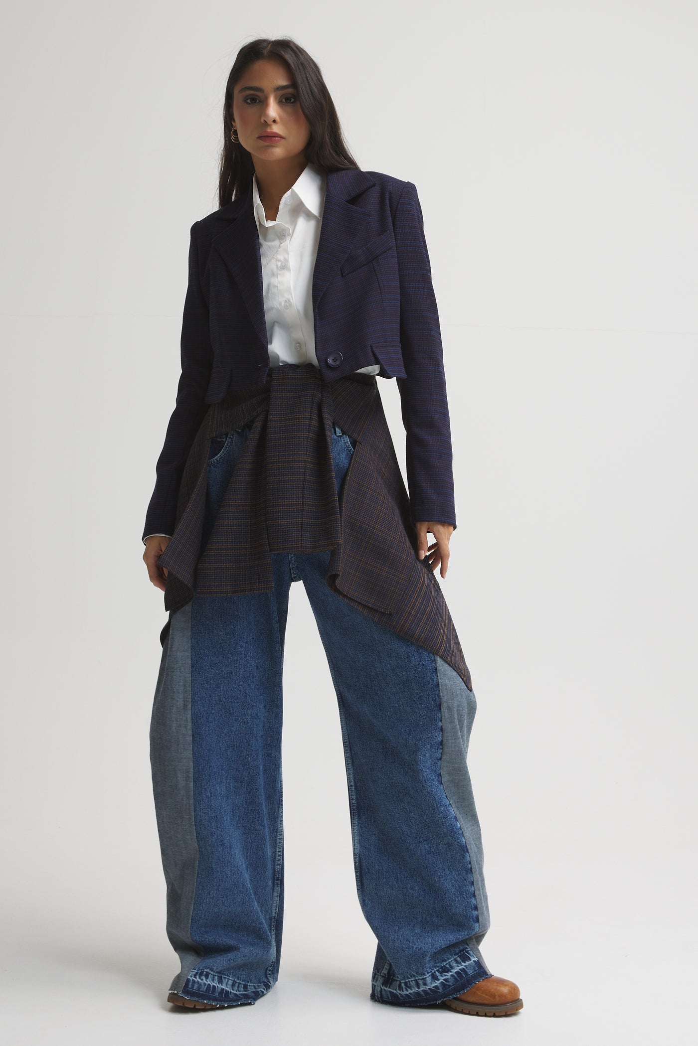 Patchwork Cropped Wraparound blazer