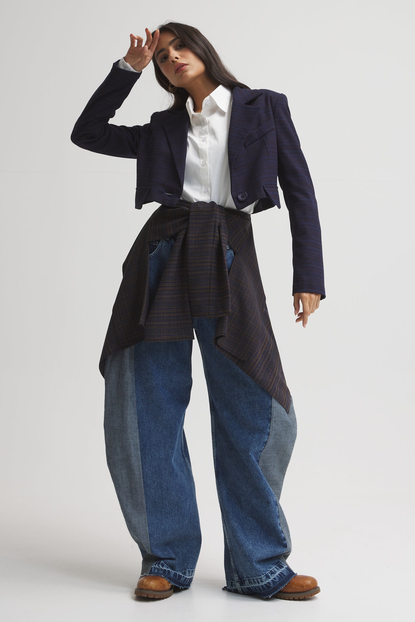 Patchwork Cropped Wraparound blazer