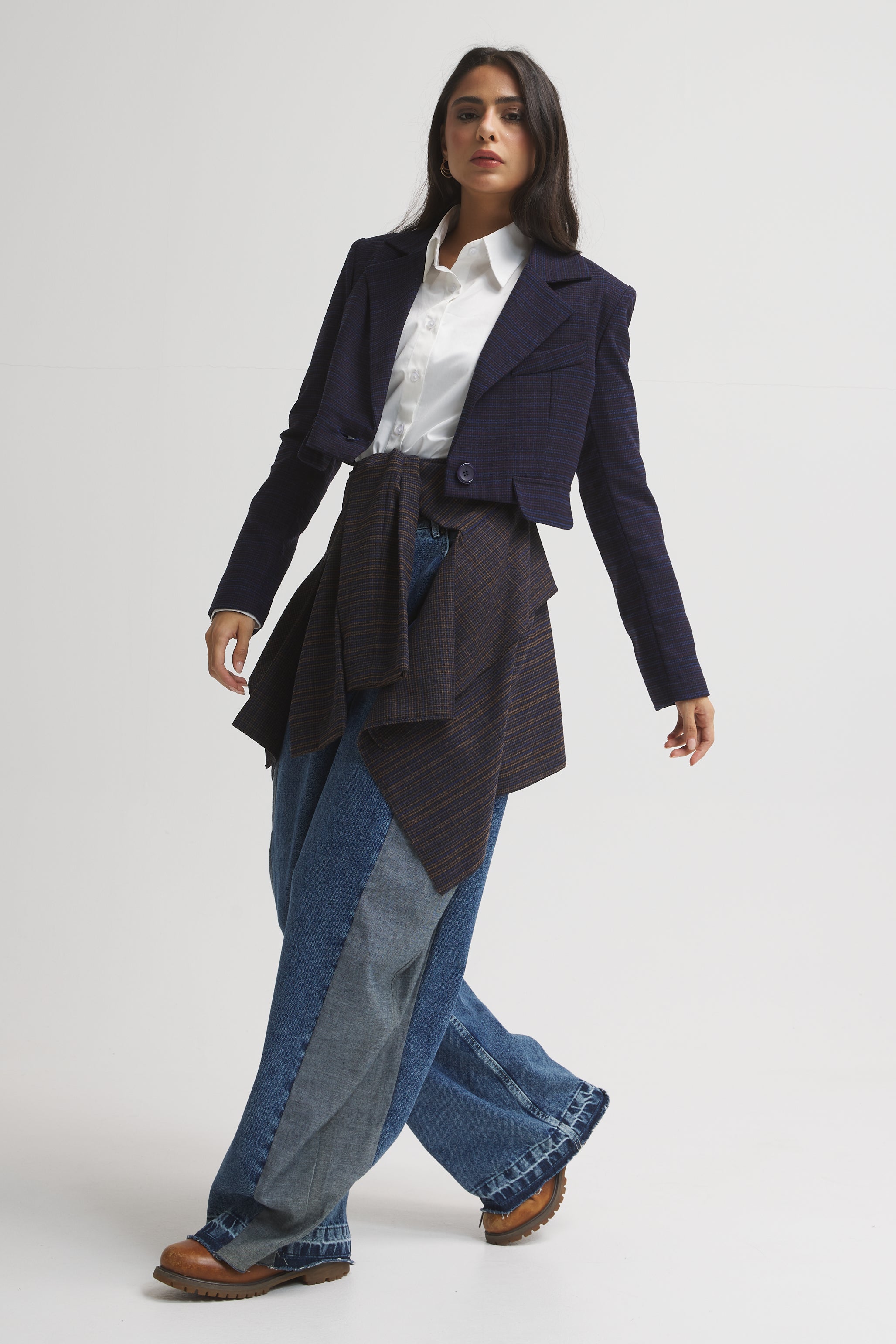 Patchwork Cropped Wraparound blazer