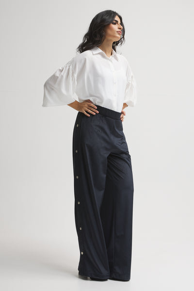 Velvet Side Buttons Wide Leg Pants