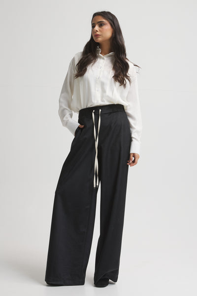 Velvet Wide Leg Black Pants