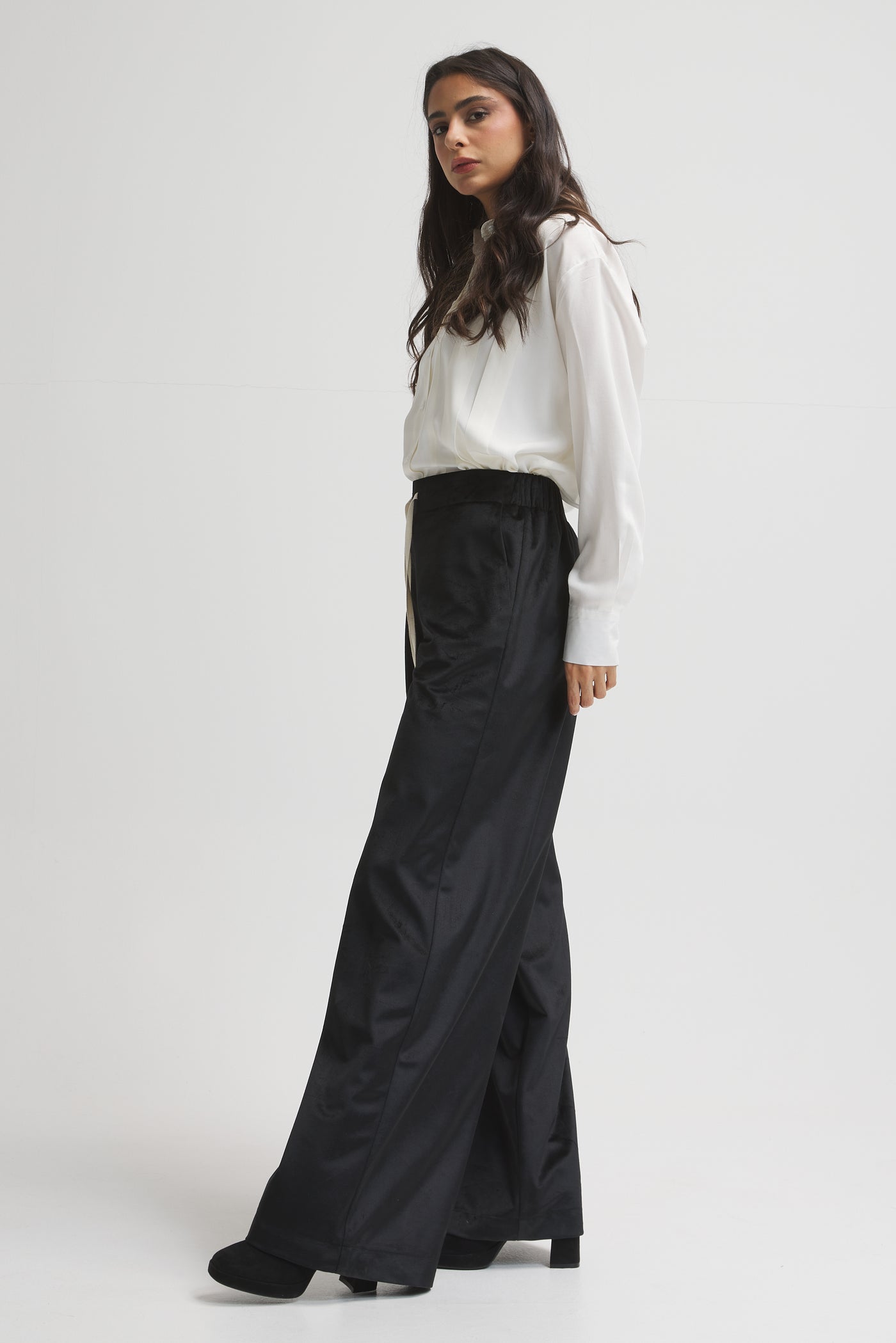 Velvet Wide Leg Black Pants