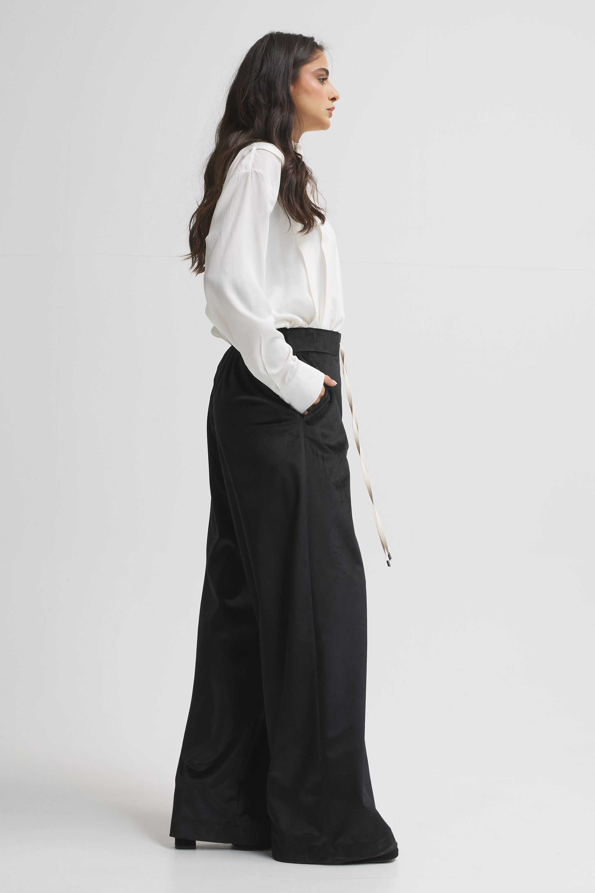 Velvet Wide Leg Black Pants