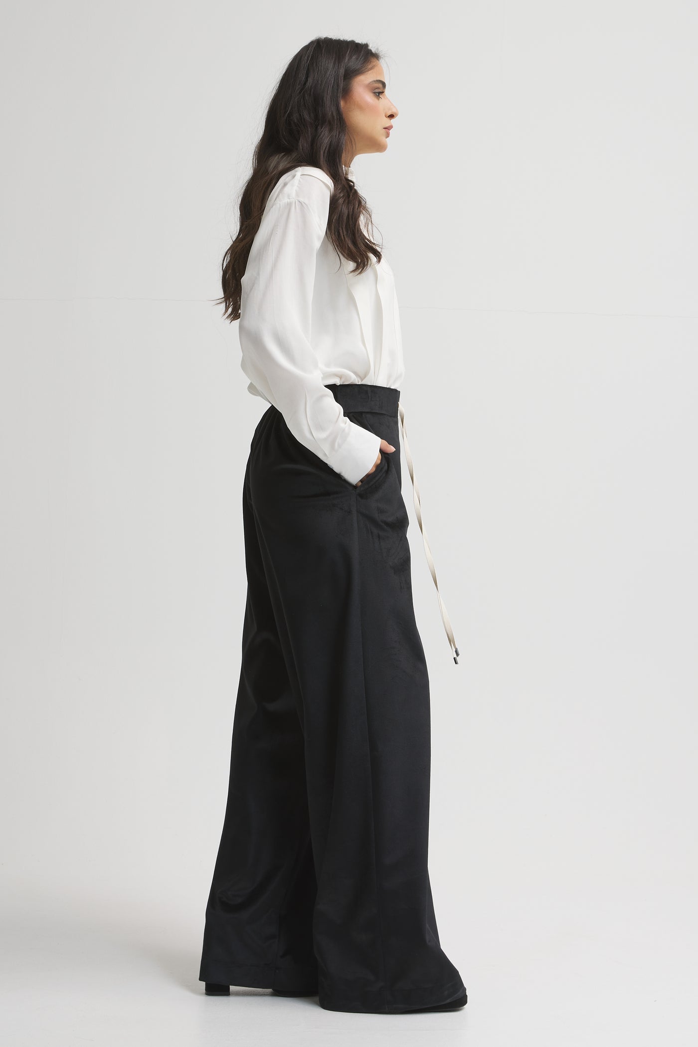 Velvet Wide Leg Black Pants