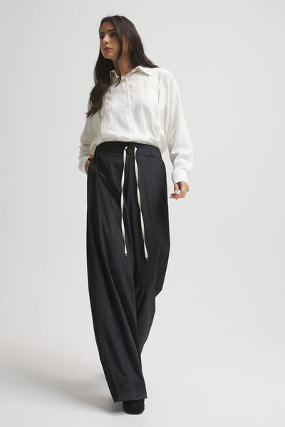 Velvet Wide Leg Black Pants