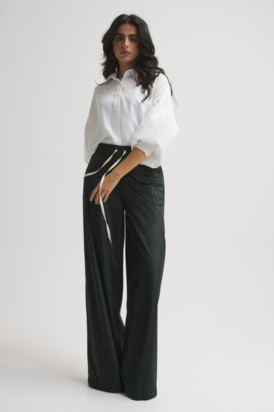 Velvet Wide Leg Green Pants