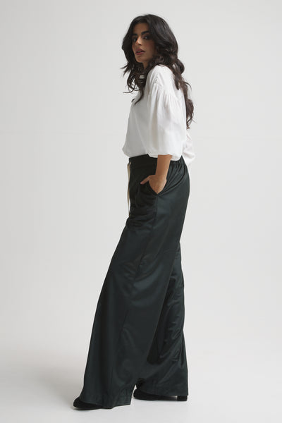 Velvet Wide Leg Green Pants