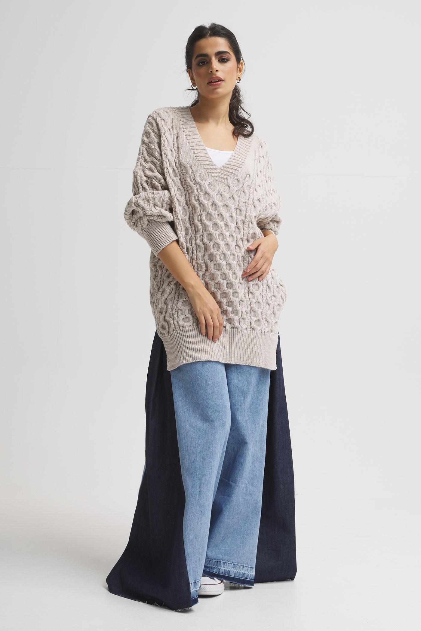 Oversize Braided Pullover In Beige