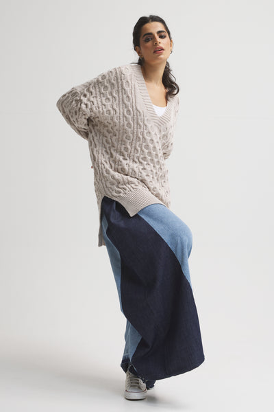 Oversize Braided Pullover In Beige