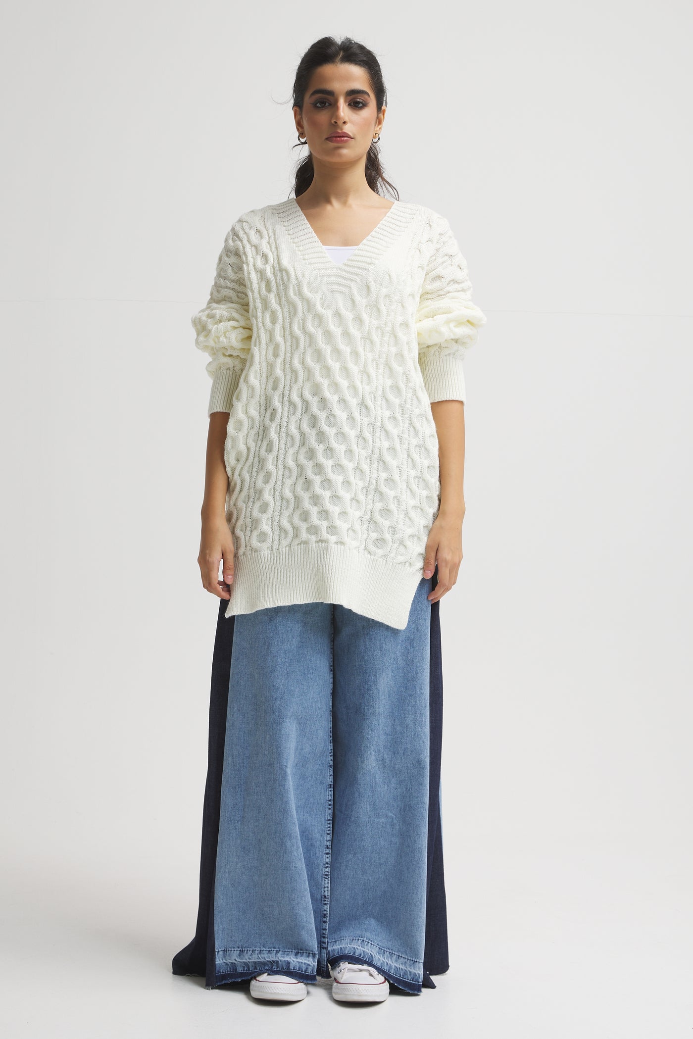 Oversize Braided Pullover In Off White