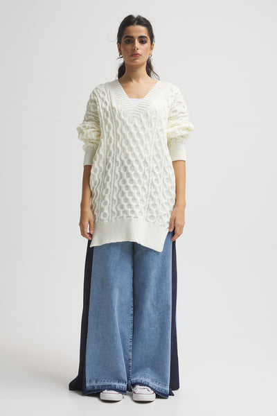 Oversize Braided Pullover In Off White