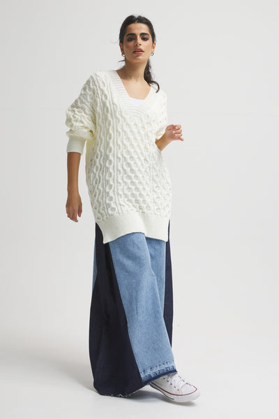 Oversize Braided Pullover In Off White