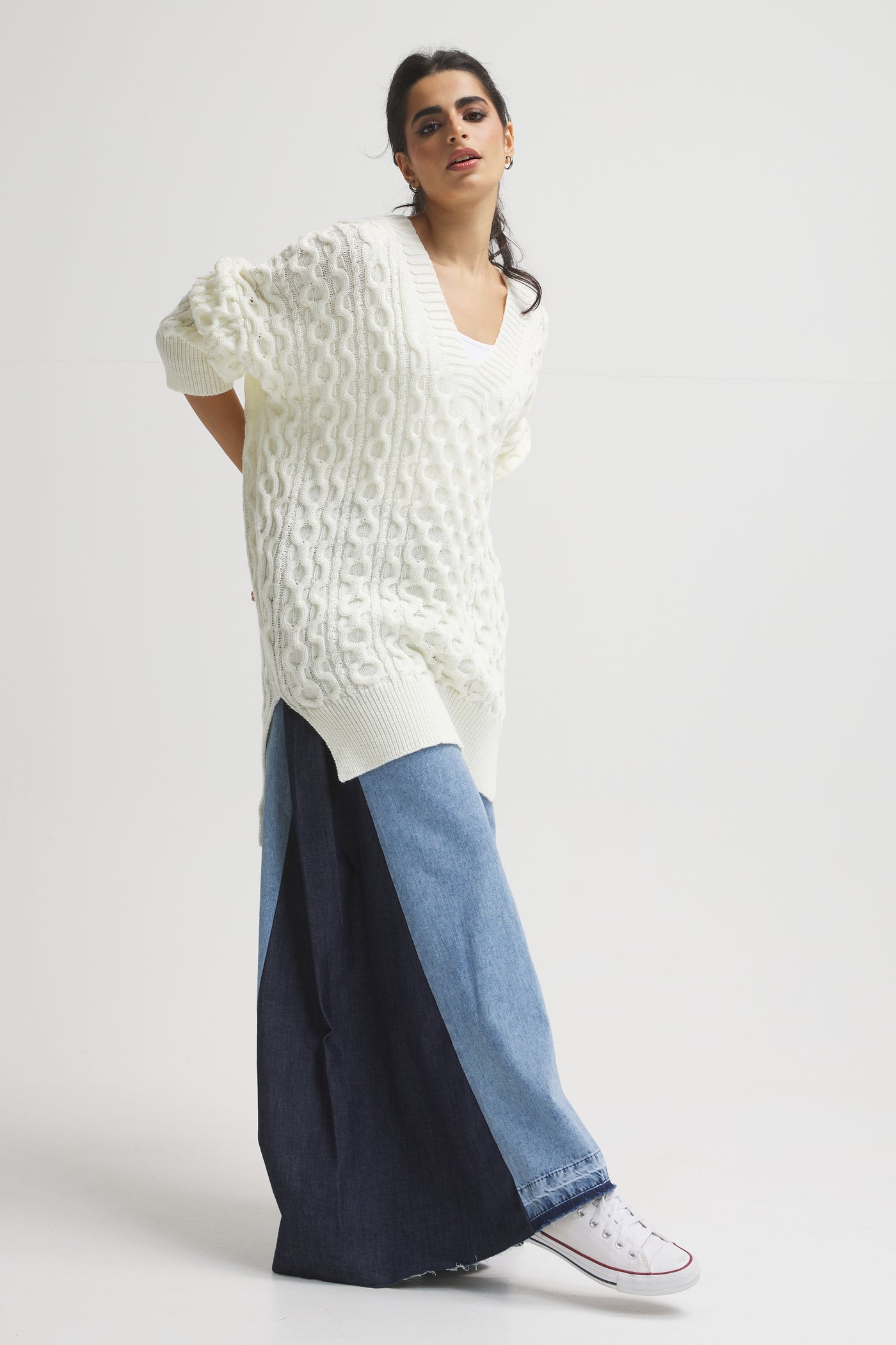 Oversize Braided Pullover In Off White