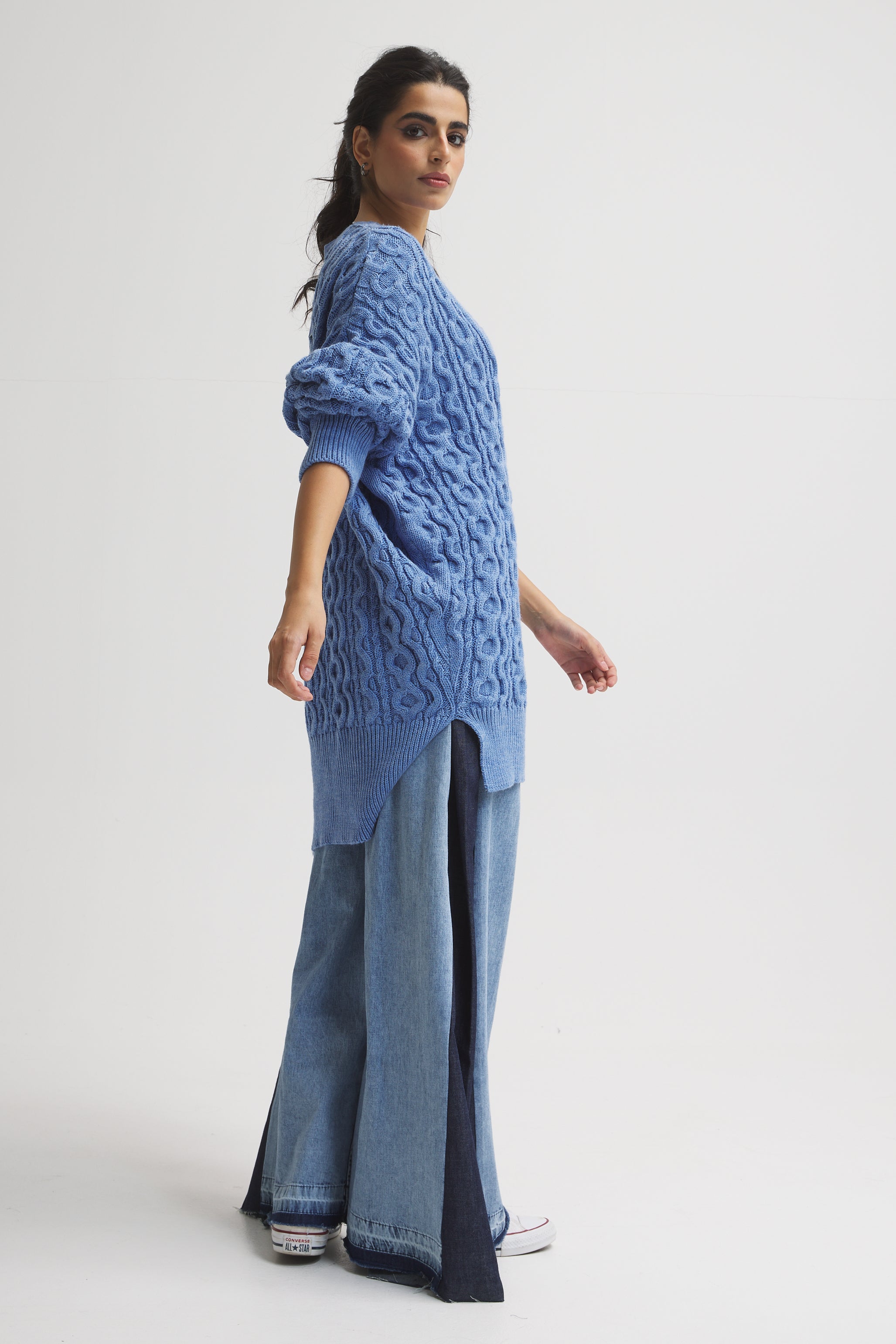 Oversize Braided Pullover In Denim Blue