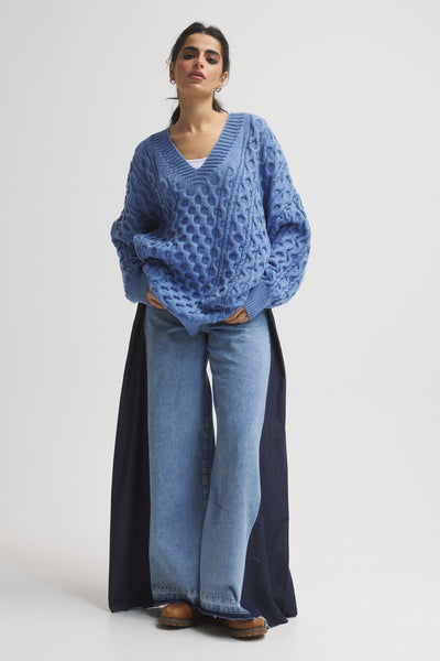 Oversize Braided Pullover In Denim Blue