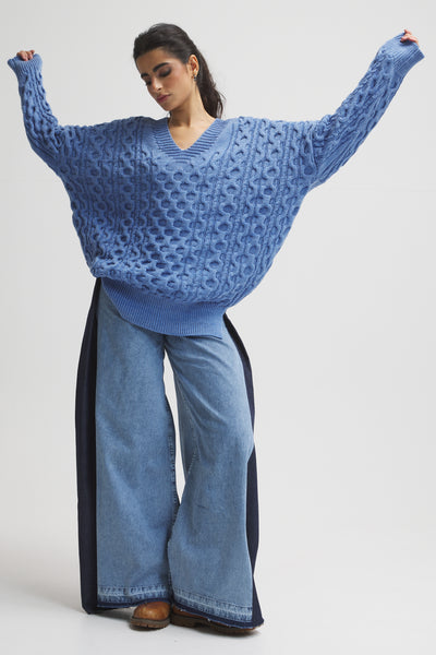 Oversize Braided Pullover In Denim Blue