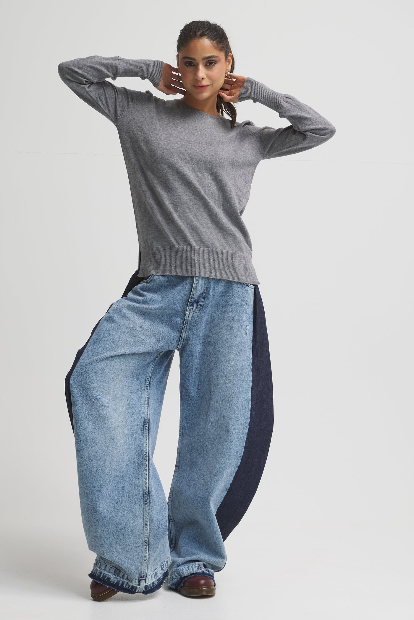 High Low Basic Sweater In Grey