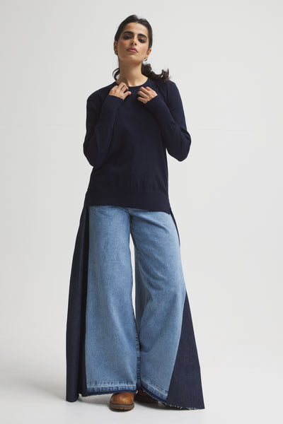 High Low Basic Sweater In Navy