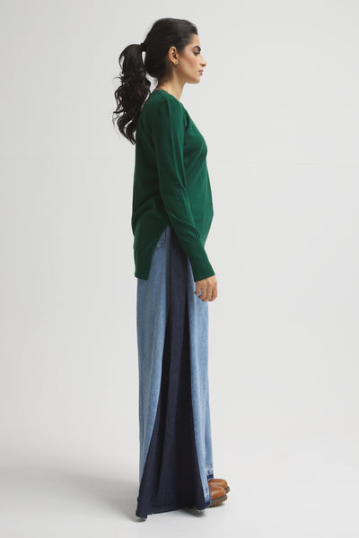 High Low Basic Sweater In Green