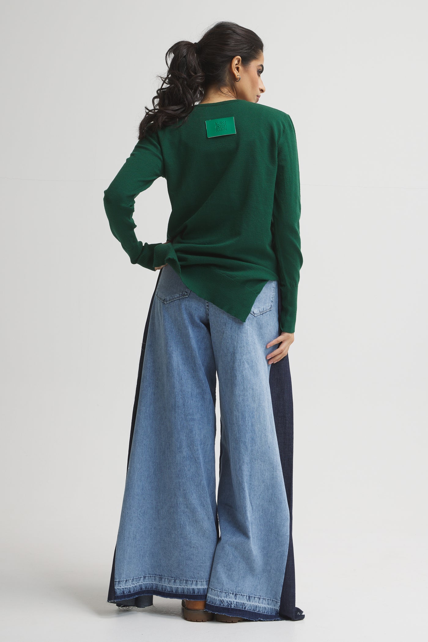 High Low Basic Sweater In Green