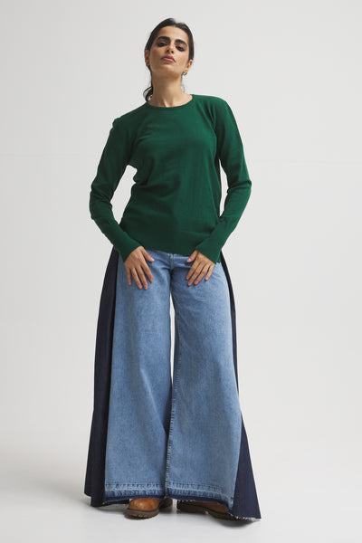 High Low Basic Sweater In Green