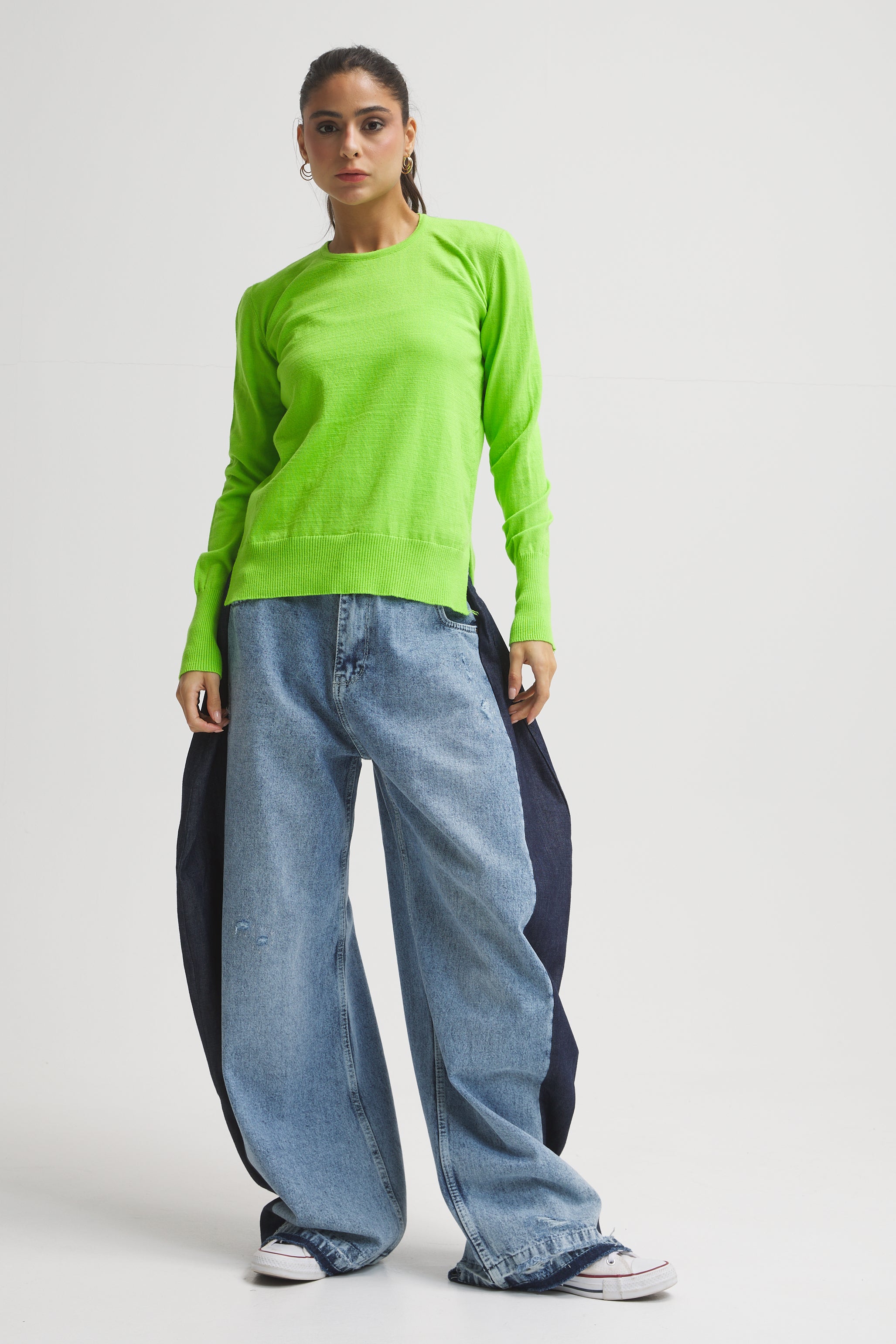 High Low Basic Sweater In Neon